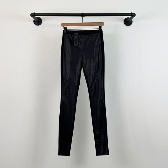 NWT BCBGMaxazria Maddex Faux Leather Ribbed Mixed Media Leggings Black - Picture 3 of 6